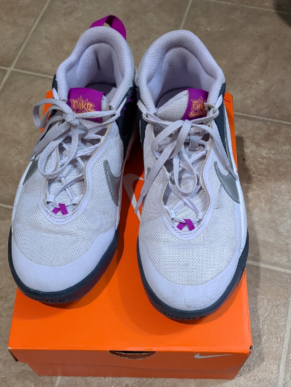 Nike Girls Team Hustle D White Sneakers with Purple Accents